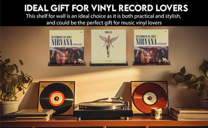 Decibelvibe Vinyl Record Shelf in Wood, Now Playing Stand, Wall Mount, to Showcase your Favorite Vinyls Record, Single and Double Vinyl Display.