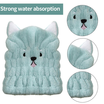 2Pcs Hair Drying Towels Microfibre Hair Towel Hat Super Absorbent Bath Cap with Cute Cat Rabbit Ear Dry Hair Cap Coral Fleece Hair Towel for Women
