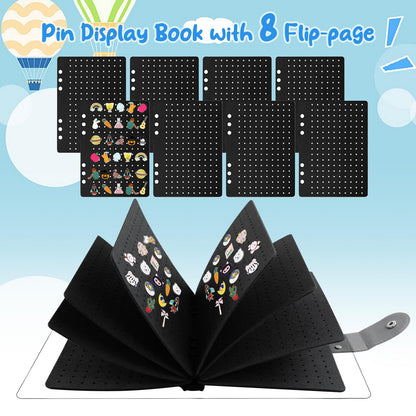 8 Pages Pin Badge Display Book, Enamel Pin Display Pages Holds Up to 350 Pins, Waterproof Brooch Collection Storage Page-Flip Pin Display Holder