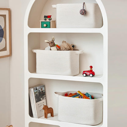 R RUNKA 3 Packs Cotton Rope Woven Basket With Handles for Shelves -15"*10.2"*9.1"(White)