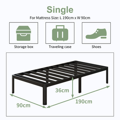 Lutown-Teen 3ft Single Bed Frames with Rounded Corner Legs, Heavy Duty Metal Bed Frame Single with Steel Slats Support, Single Bed 36 cm High, Noise
