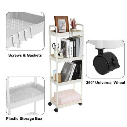 PATIKIL 5-Tier Rolling Utility Cart with Handle, Storage Shelves Organizer Cart Movable Storage Organizer with Wheels for Room Office Kitchen