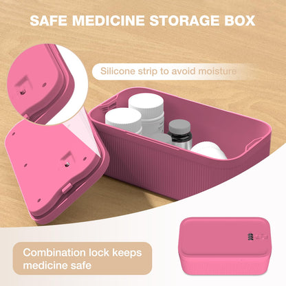 JOSTART Lockable Storage Box, Plastic Small Lockable Medicine Box BPA-Free Combination Phone Lock Portable for Home Refrigerator Office Travel (Pink)