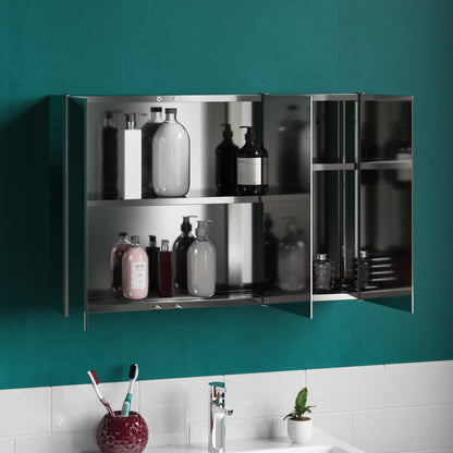 Bath Vida Tiano Bathroom Cabinet Triple Mirror Wall Mounted Stainless Steel Modern Storage Cupboard