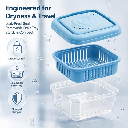 Travel Soap Case with Lid Leakproof Soap Box Square Soap Dish with Drainage Layer Portable Shower Shampoo Bar Holder for Gym Bathroom Camping