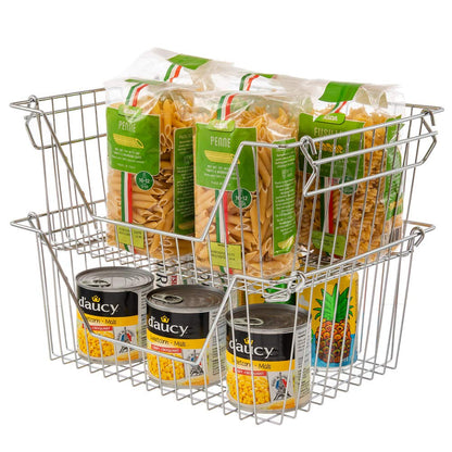 Stackable Wire Storage Organizer Baskets Cabinet Organizing Sturdy Metal Wire Pantry Freezer Bins for Home Bathroom Fridge Kitchen Shelves