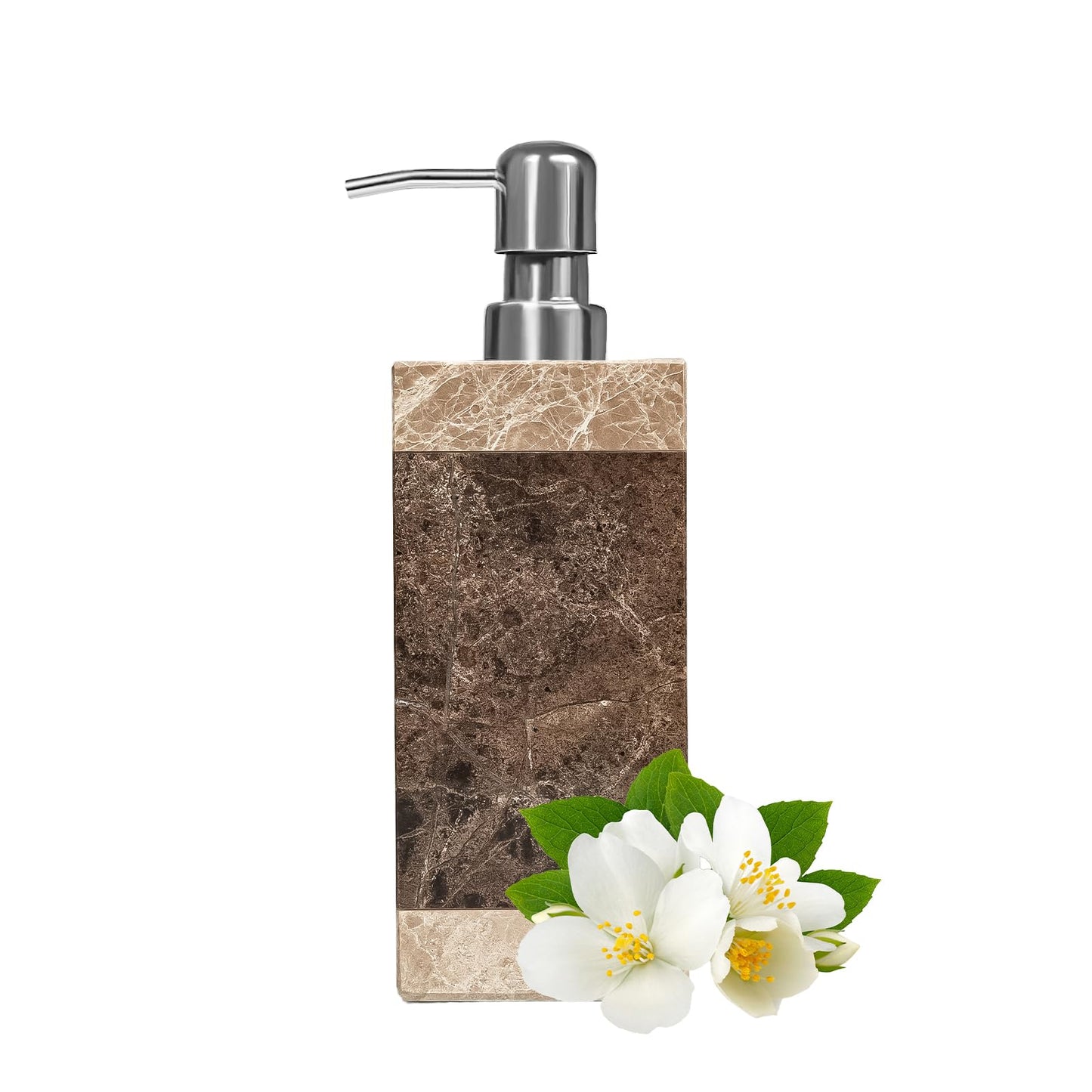 HKDZ Marble Soap Dispensers, Hand Wash Luxury Shampoo and Conditioner Dispenser for Bathroom Kitchen, 250ML Square Hand Soap Dispenser Natural Marble