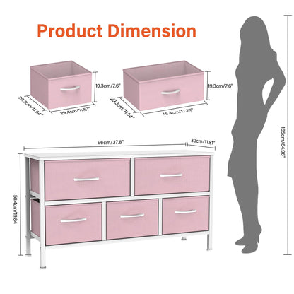 Feonase Bedroom Chest of Drawers, 5 Fabric Drawers Dresser with Metal Frame and MDF Top Board, Modern Storage Unit for Bedroom Living room, Entryway