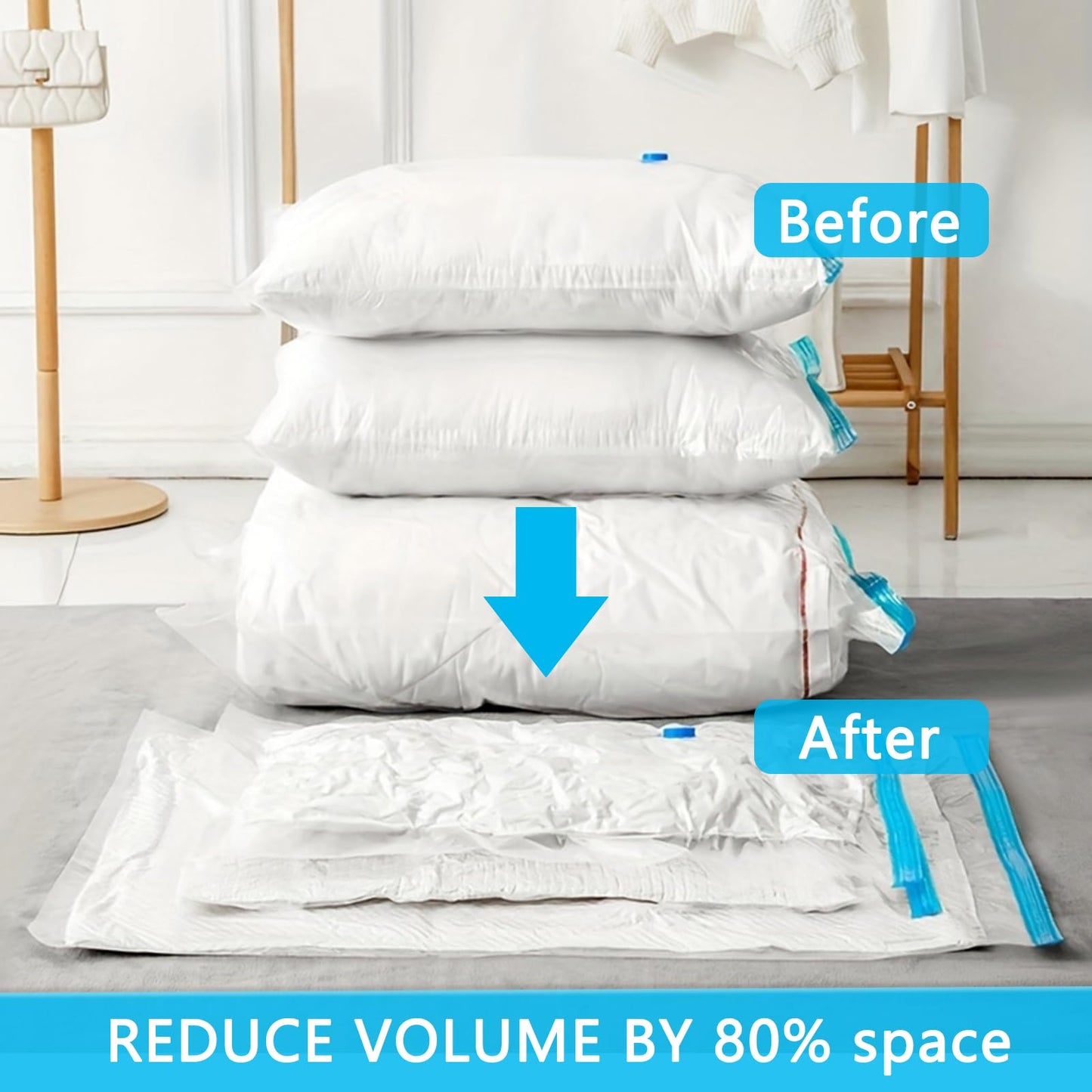 Vacuum Storage Bags - 8 Pack Reusable Strong Space Saver Compression Bags - Vacuum Pack Bags Double Zip Seal Travel Vacuum Storage Bags for Clothes