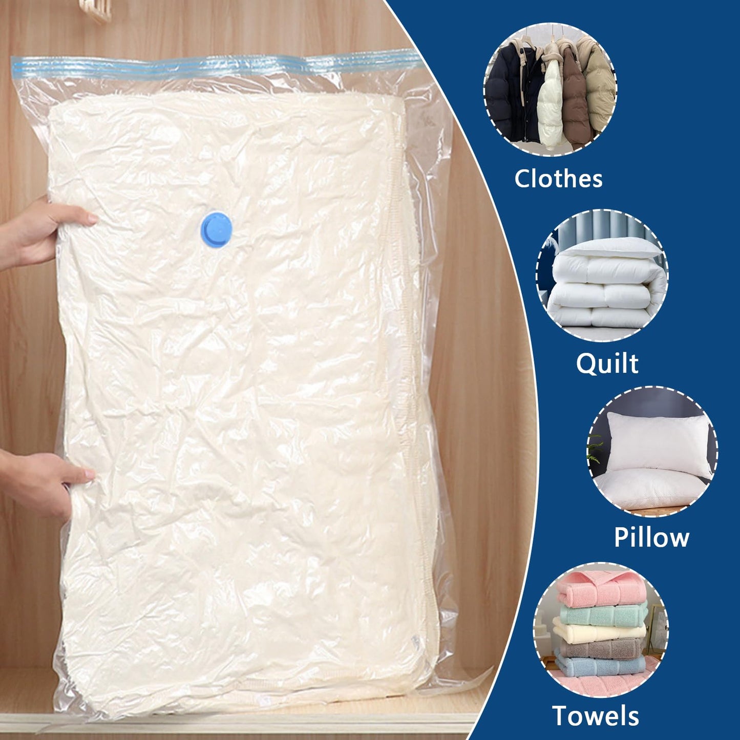 Vacuum Storage Bags - 10 Pack Jumbo (80X100cm) Space Saver Sealer Compression Bags, Reusable Vacuum Bags for Storage Clothes, Duvets, Bedding, Quilts