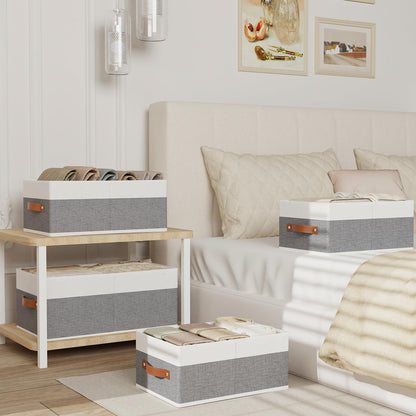 YheenLf Collapsible Storage Boxes,White/Grey Baskets,41×25×16.5cm,4Pack