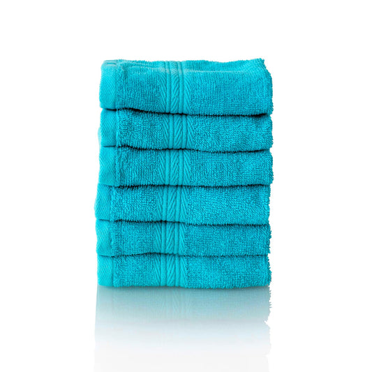 Glart Premium Set of Terry Hand Towels, Range of Terry Towels in 6 Colours and 5 Sizes, Colour: Turquoise, 6X Flannels 30 X 30 cm