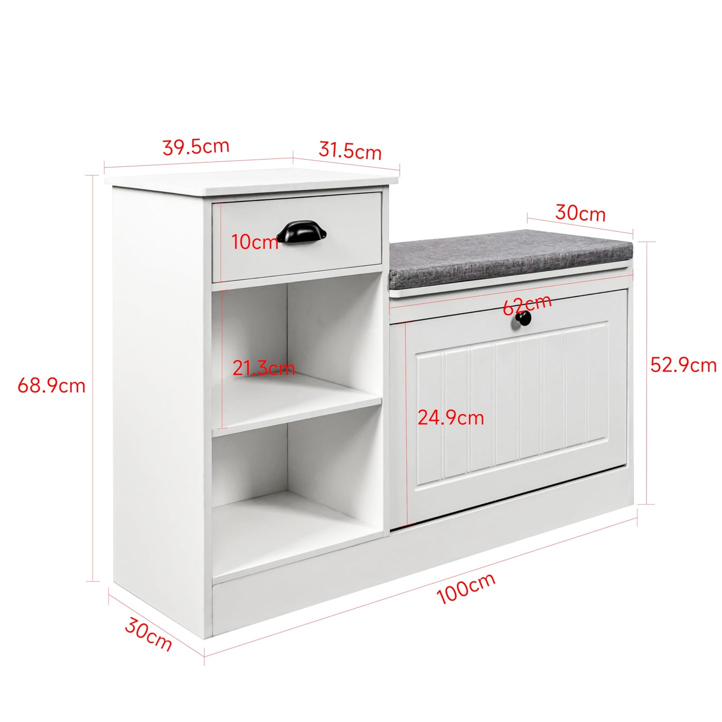 MINCETA Storage Benches, Modern Wooden Shoe Cabinet with Flip Drawer and Adjustable Shelf, Entry way Bench with Padded Seat Cushion for Entryway