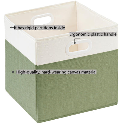 SOCOHOME Fabric Cube Storage Boxes,25x25x25cm Foldable Storage Baskets for Toys Nursery Closet(Green/White, Set of 4)