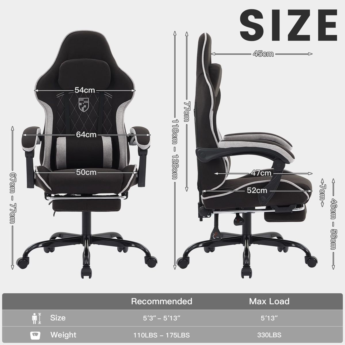 NIONIK Gaming Chair with Footrest and Massage Lumbar Cushion, Ergonomic Computer Chair with 135° Recline, Breathable Fabric, Headrest and 360° Swivel