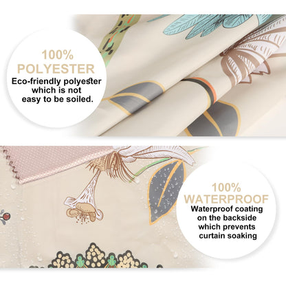 Minicoco Integrated Room Shower Curtain 100% Polyester Waterproof Mould Proof Floral Shower Curtain with 12 Hooks, 180 x 180 cm (White Flower Bird)