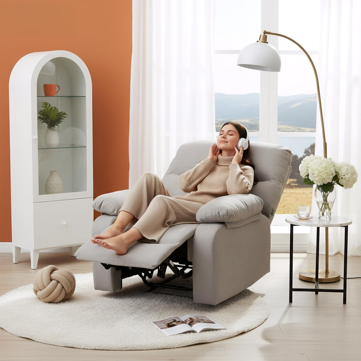 Panana Grey Fabric Manual Recliner Sofa Armchair - Living Room Furniture, Lounge Chair Sofa for Ultimate Comfort & Elegance. Single Seater Sofa for