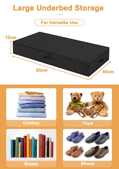 Huquter 40L 12cm Shallow Under Bed Storage Boxes with Lids, 2 Pack, Black