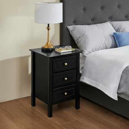 Yaheetech Bedside Table with 3 Drawers, Black