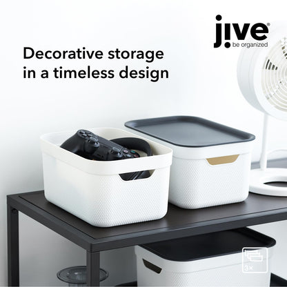 Rotho Jive Dekobox Set of 3 storage box 5l with lid, Plastic (PP recycled), white/anthracite, 3x5l (26.5 x 18.5 x 13.2 cm)