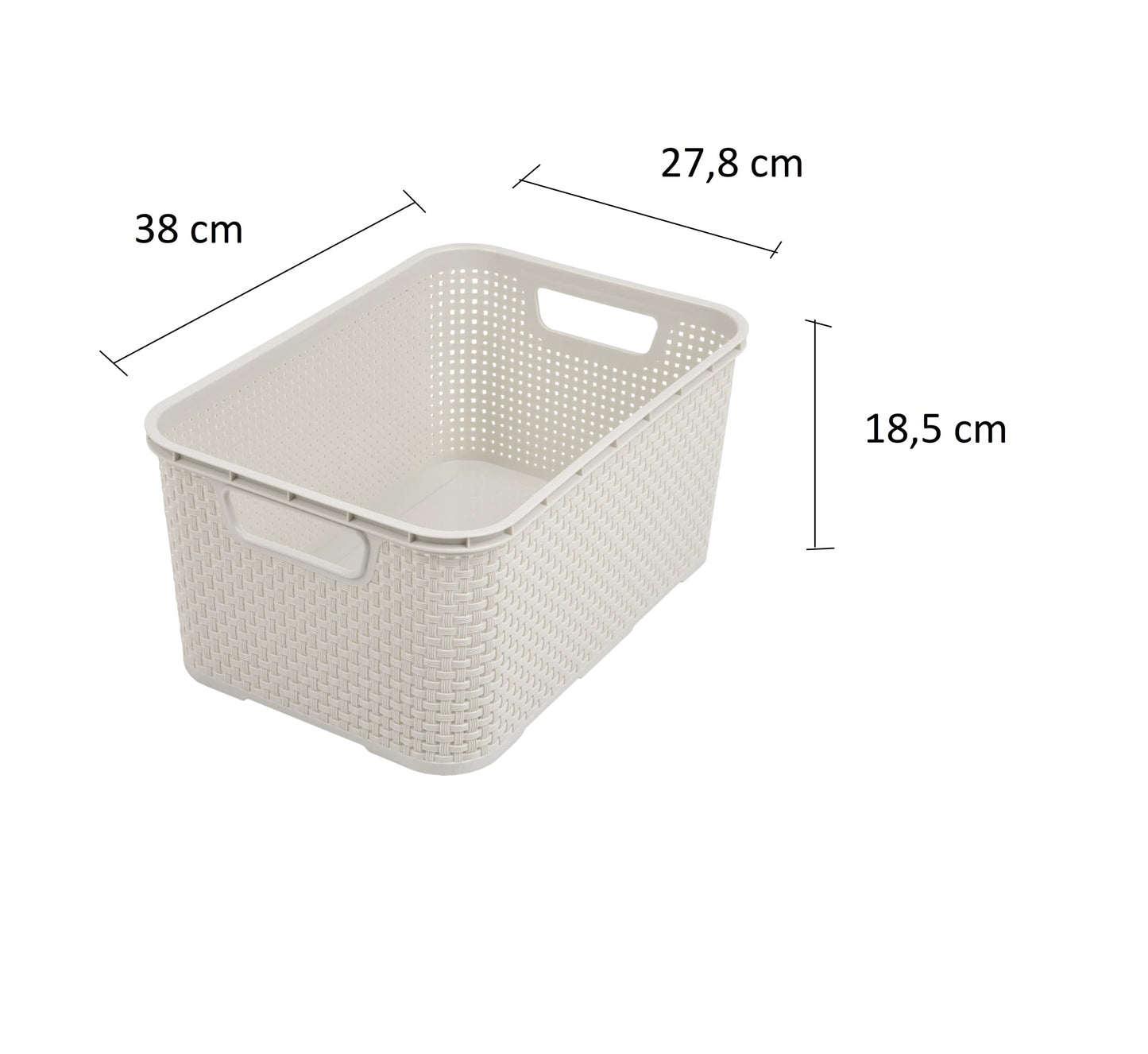 BranQ Home Essential Universal Multifunctional Basket in Rattan Design, Size L 19 L, BPA-Free Plastic PP, Cream, 38 x 27.8 x 18.5 cm