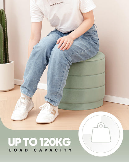 Bonlife Storage Ottoman Round - Folding Foot Rest with Hidden Storage, Sage Velvet 39x39x37cm for Living Room, Bedroom & Hallway