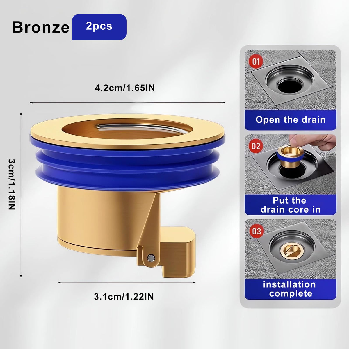 QruiLanTu 2 pieces Shower Floor Waste Backflow Preventer Magnetic Levitation One Way Waste Valve Floor Drain Insert Drain Plug Brass Fast Drainage