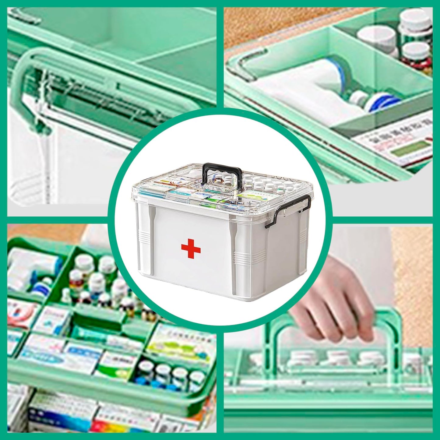 Sightday Household Medicine Storage Box Organiser,First Aid Box,Double Layers Multi Grid Medicine Boxs,Portable with Lid Medication Storage Box