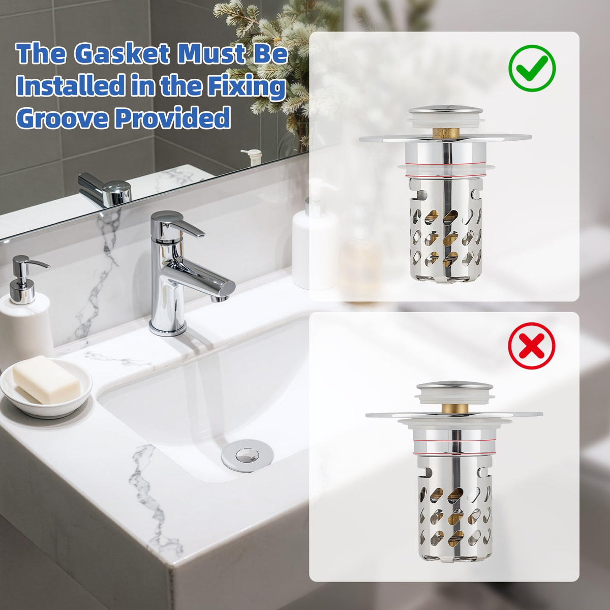 iFealClear 2PC Upgraded 3 in 1 Bathroom Sink Plug, Hair Catcher, Pop Up Sink Strainer Plug with Detachable Stainless Steel Filter