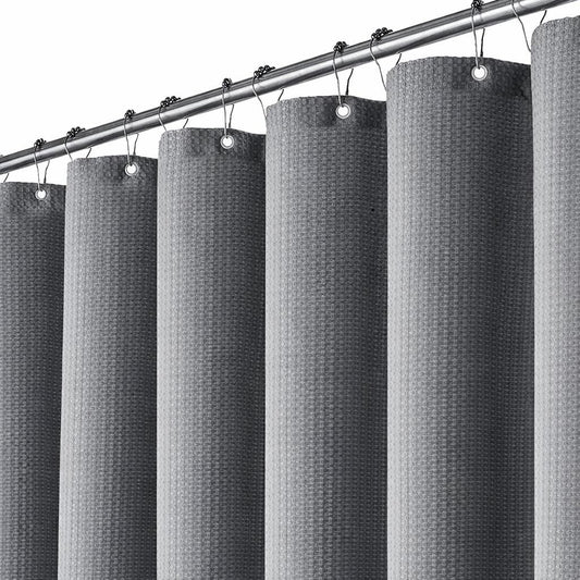 PWRco Grey Dobby Shower Curtain - Industrial & Modern Bathroom, 280 GSM Opaque Water-Resistant Fabric, Mold Mildew Resistant Weighted Hem No Flutter