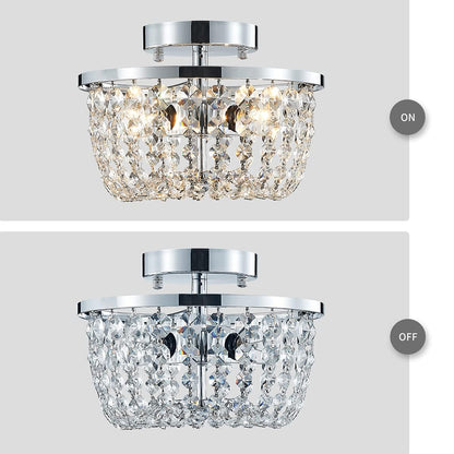 WUZUPS Crystal Chandelier Semi-Flushmount Ceiling Light Modern Lighting Fixture for Bedroom Hallway Bar Kitchen Bathroom, H 19.3cm W 25cm, Chrome, G9