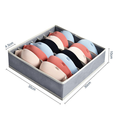 AiQInu Bra Organiser Storage Box, 7 Cell Foldable Drawer Organiser for Bra, Wardrobe Drawer Divider Underwear Organiser for Storing Bras