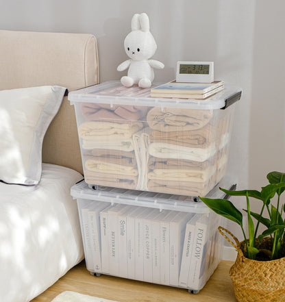 Cetomo 80L*3 Plastic Storage Boxes with Wheels, Lidded Storage Box with Secure Side Latches, PP Nestable and Stackable Clear Organizer for Home