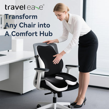 Travel Ease Memory Foam Seat Cushion & Lumbar Support Pillow Set, Ergonomic Comfort for Office Chair, Car Seat, Home Use & Travel