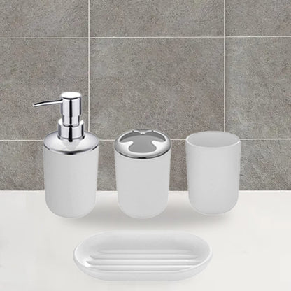 Hosoncovy 4 Pieces Bathroom Accessory Set with Soap Dispenser, Bathroom Cup, Soap Dish ，Toothbrush and Toothpaste Holder (White)
