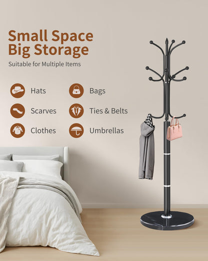 Snaikor Metal Coat Rack Freestanding, Sturdy Coat Rack Stand with Natural Marble Base