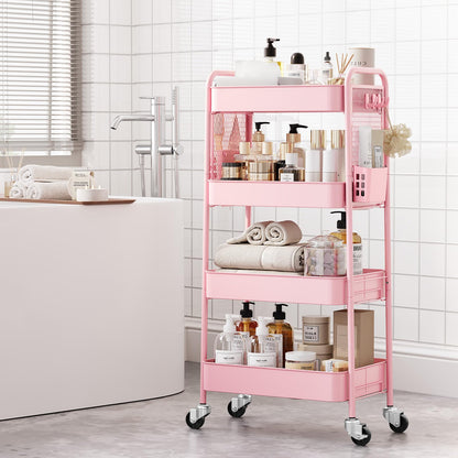 Urackify 4 Tier Storage Trolley on Wheels, Pink