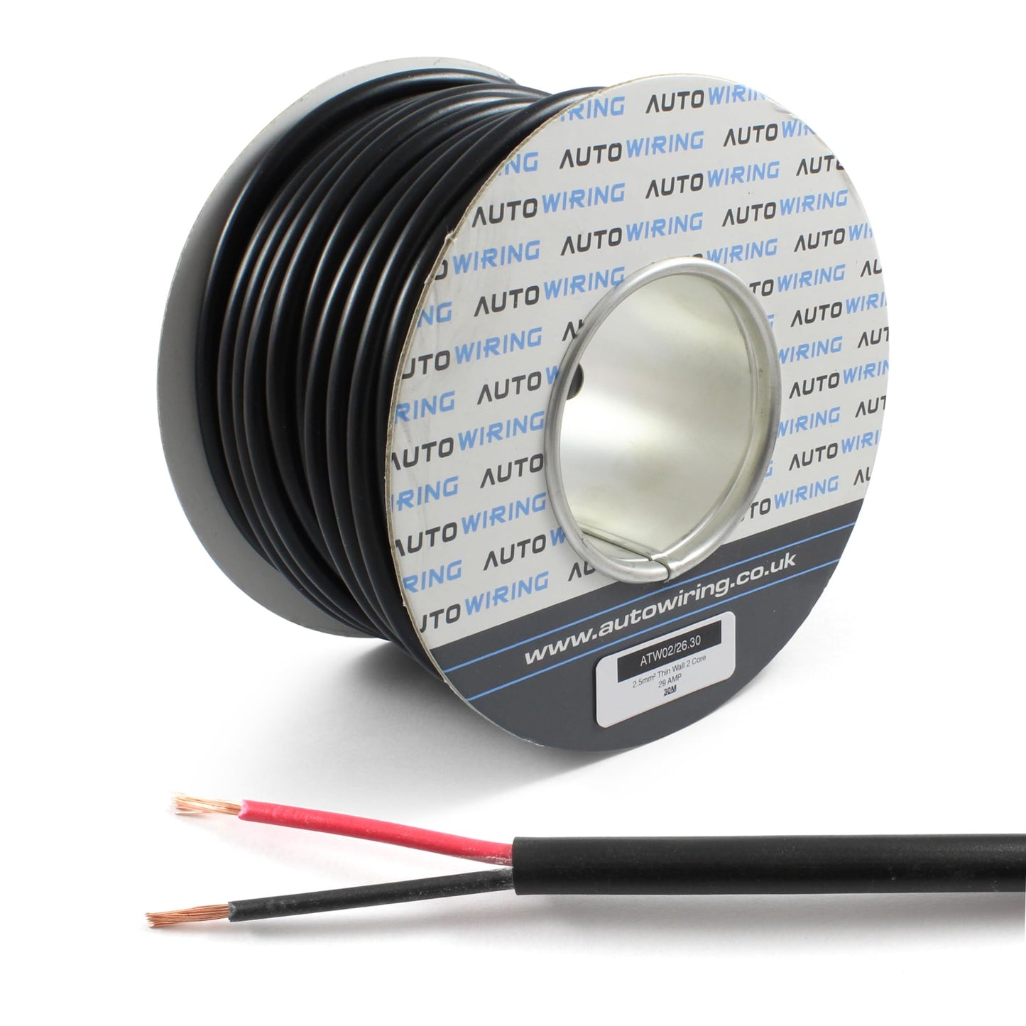 Automotive Round Twin 2 Core Cable 12v 24v Thin Wall Wire (29 AMP Rated 2.5mm?) 10/30/50/100 Metre (10M Coil)