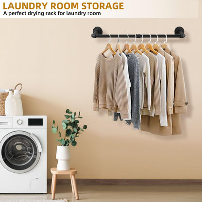 Yawinhe Industrial Pipe Clothes Rack, 80cm High Heavy Duty Wall Mounted Hanger Rod, Space Saving, for Laundry, Living Room and Closet, Black, 2 Pack