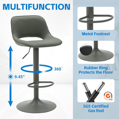 YOUNIKE Bar Stool Set of 2 Modern Swivel, Adjustable Counter Height with Faux Leather Upholstered Hollow Back for Kitchen Island, Olive Green
