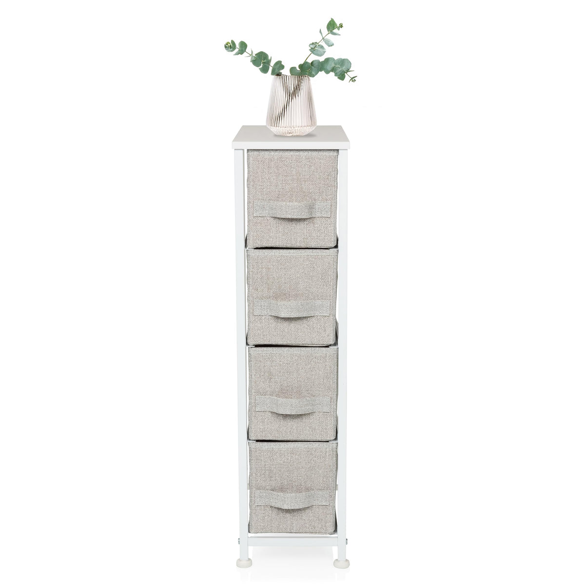 hjh LIVING Chest of drawers with 4 fabric drawers FOLDRESS S 20x48x76 cm Chest of drawers organizer, height-adjustable foot glides, metal frame, grey