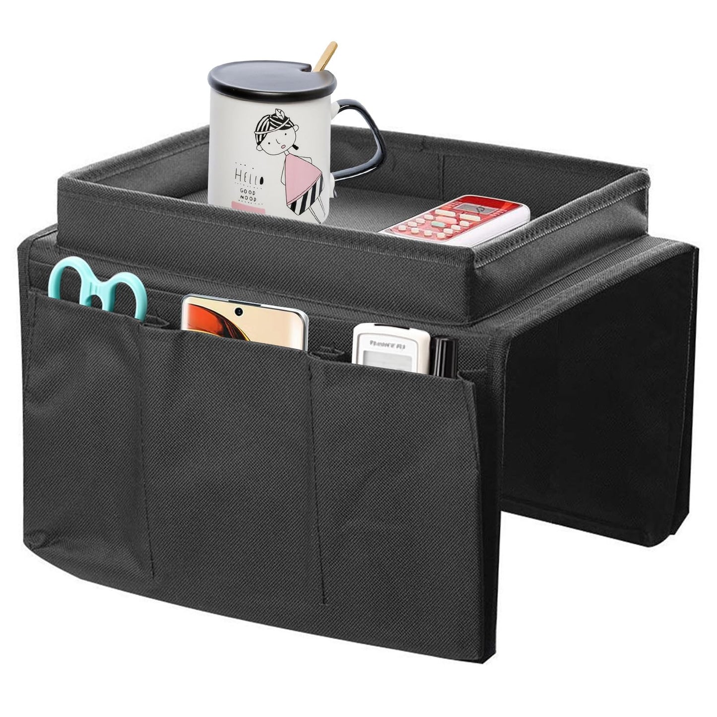 Eulihent Sofa Arm Tray Armchair Tray Organiser Waterproof Non-Slip Sofa Arm Table with 4 Bags for Drinks,Phone,TV Remote Control, Magazine