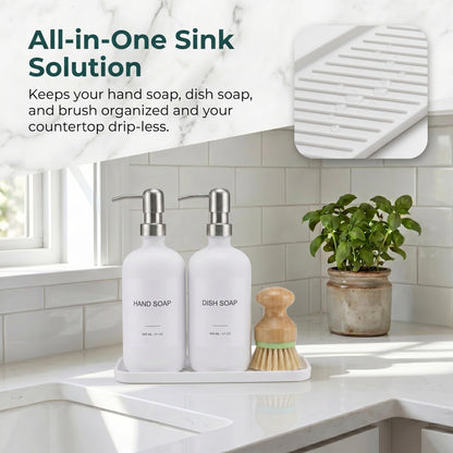 Hand & Dish Soap Dispenser with Dish Brush, Washing Up Liquid Dispenser Set 600ml, PET Plastic Bottle with Stainless Steel Pump