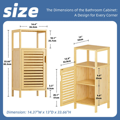 HITNET Bathroom Cabinet Freestanding, Small Bamboo Floor Cabinet, Sofa Side Table Storage Organizer, Space Saving Kitchen Cupboard for Bedroom Living
