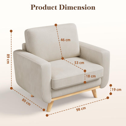 Vesgantti Large Accent Chair Light Grey, Comfy Corduroy Single Sofa Seat with Spring Cushion, Upholstered Armchair with Deep Seat