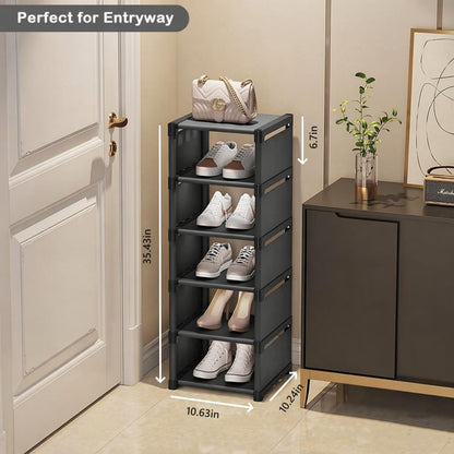 Yeahbo Narrow Small Shoe Storage Rack Black, Vertical Racks for Slim Space