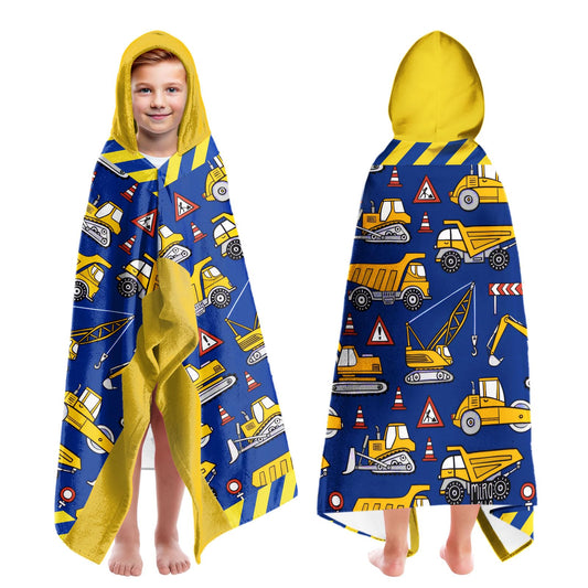 CZZDERAM Engineering Vehicle Beach Towels For Boys Hooded Beach Towels for Kids Ages 4-8, Cars Towel Wrap for Toddler Teen Boy 30x50 inch Quick Dry