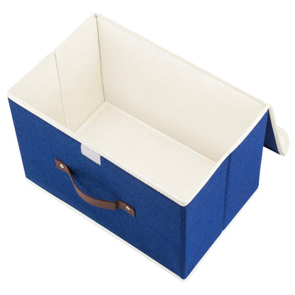 TYEERS Collapsible Storage Box with Lid, Fabric Storage Box for Clothes, Wardrobe Storage, 38x25x25 cm, Set of 5, Classic Blue