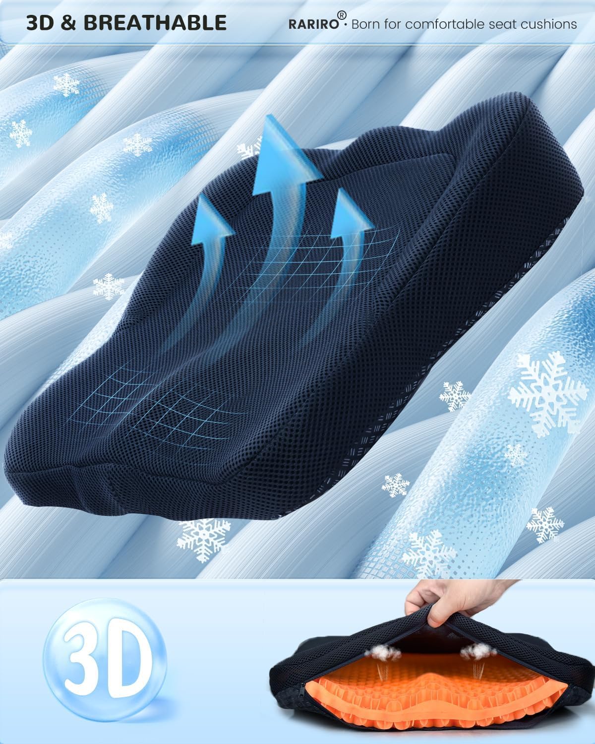 Double-Layer Honeycomb Gel Seat Cushion, Pressure Relief for Long Sitting