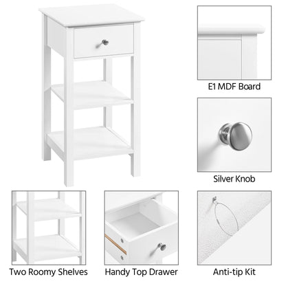 Yaheetech Bedside Table with Drawer and 2 Open Shelves, White